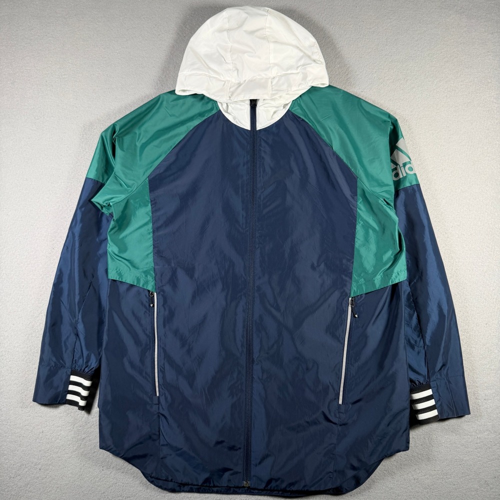 Adidas Mens Colorblock Hooded Windbreaker Jacket Navy Green DM1815 Size L